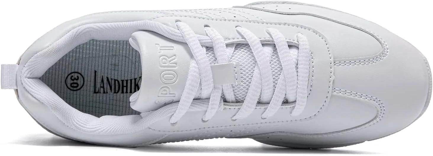 LANDHIKER Girls Cheer Shoes White Cheerleading Shoes Dance Athletic Training Tennis Breathable Youth Dancing Lightweight Competition Comfortable Cheer Sneakers