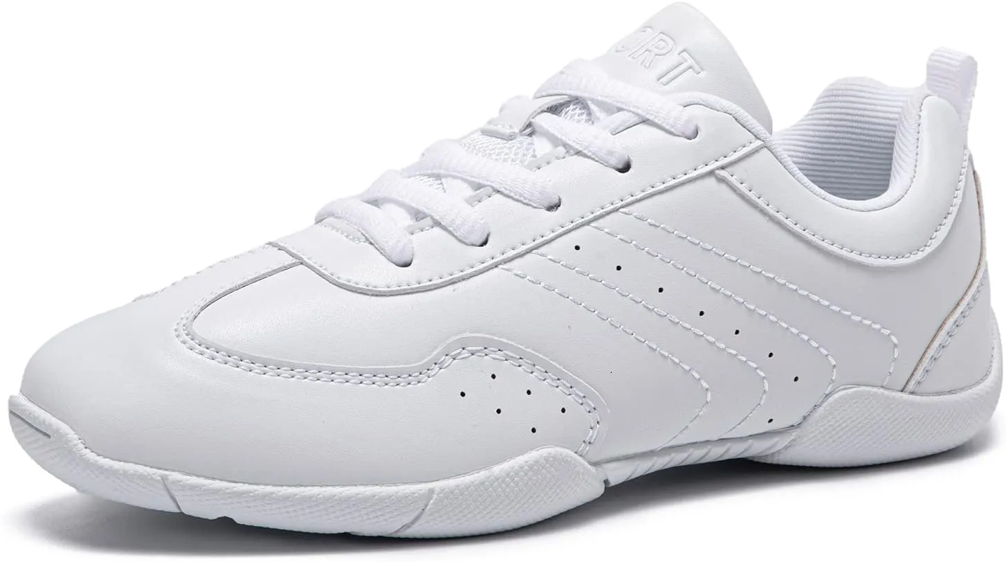 LANDHIKER Girls Cheer Shoes White Cheerleading Shoes Dance Athletic Training Tennis Breathable Youth Dancing Lightweight Competition Comfortable Cheer Sneakers
