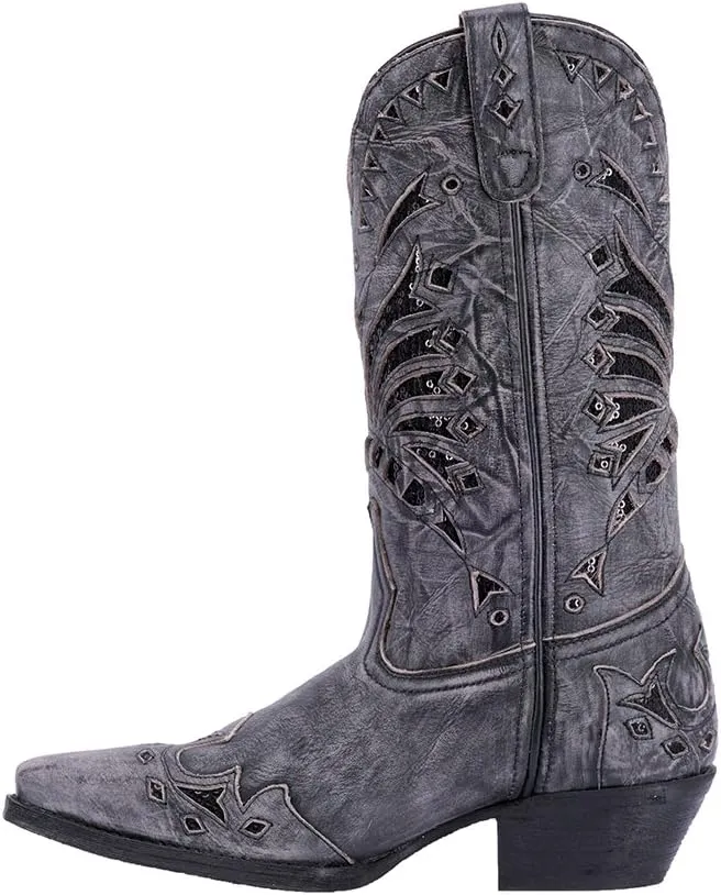 Laredo Womens Stevie Tooled-Inlay Snip Toe Dress Boots Mid Calf Mid Heel 2-3" - Black