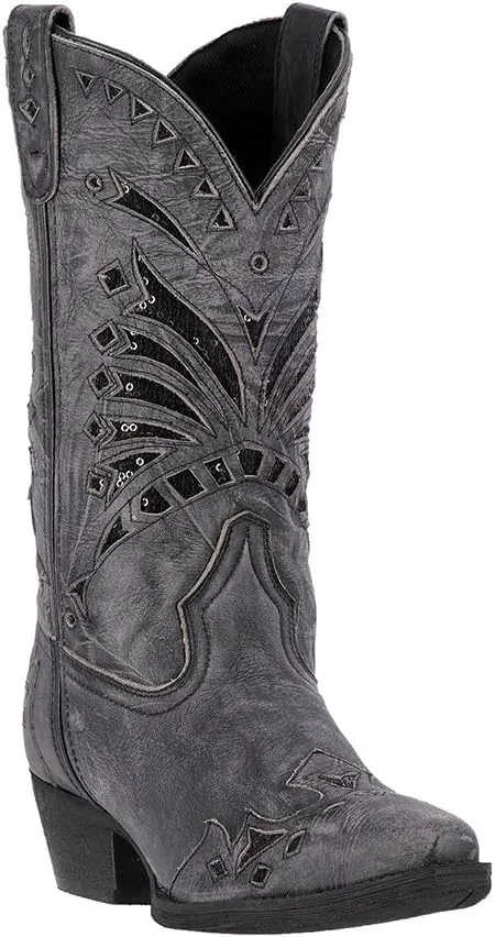 Laredo Womens Stevie Tooled-Inlay Snip Toe Dress Boots Mid Calf Mid Heel 2-3" - Black