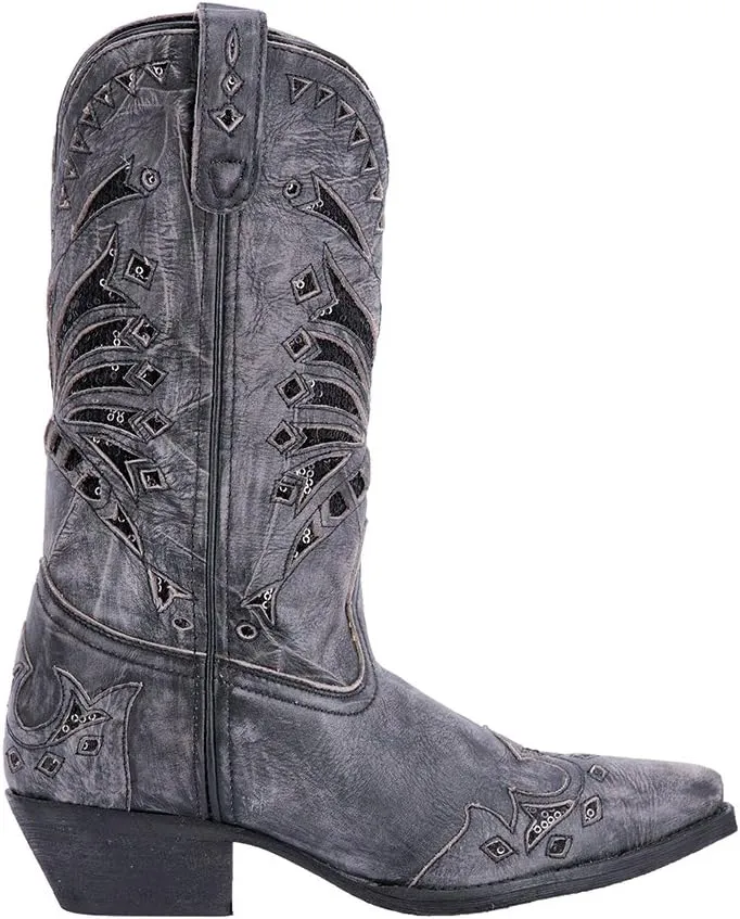 Laredo Womens Stevie Tooled-Inlay Snip Toe Dress Boots Mid Calf Mid Heel 2-3" - Black