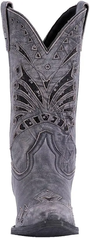 Laredo Womens Stevie Tooled-Inlay Snip Toe Dress Boots Mid Calf Mid Heel 2-3" - Black