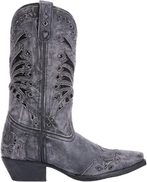 Laredo Womens Stevie Tooled-Inlay Snip Toe Dress Boots Mid Calf Mid Heel 2-3" - Black