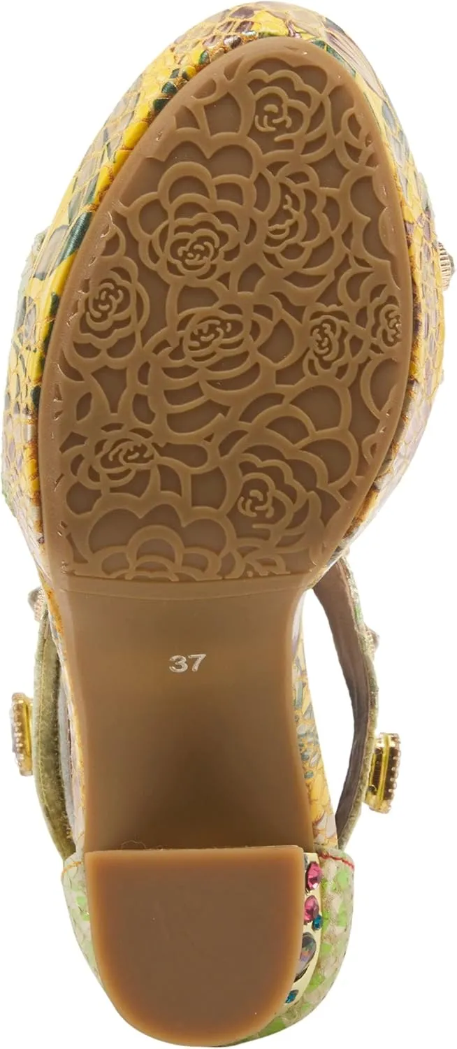 L'Artiste Jewell Women's Leather Sandals with Crystals, Strap, and Jewel Heel