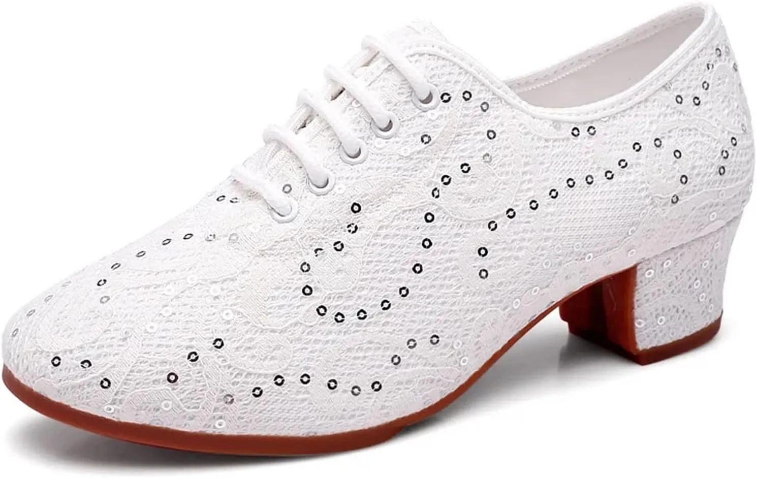 Latin Dance Shoes for Women Sequin Women Ballroom Tango Salsa Latin Dance Shoes Oxford Teacher Shoes Sneakers Heel(White 55mm Outdoor,Size 36-220mm)