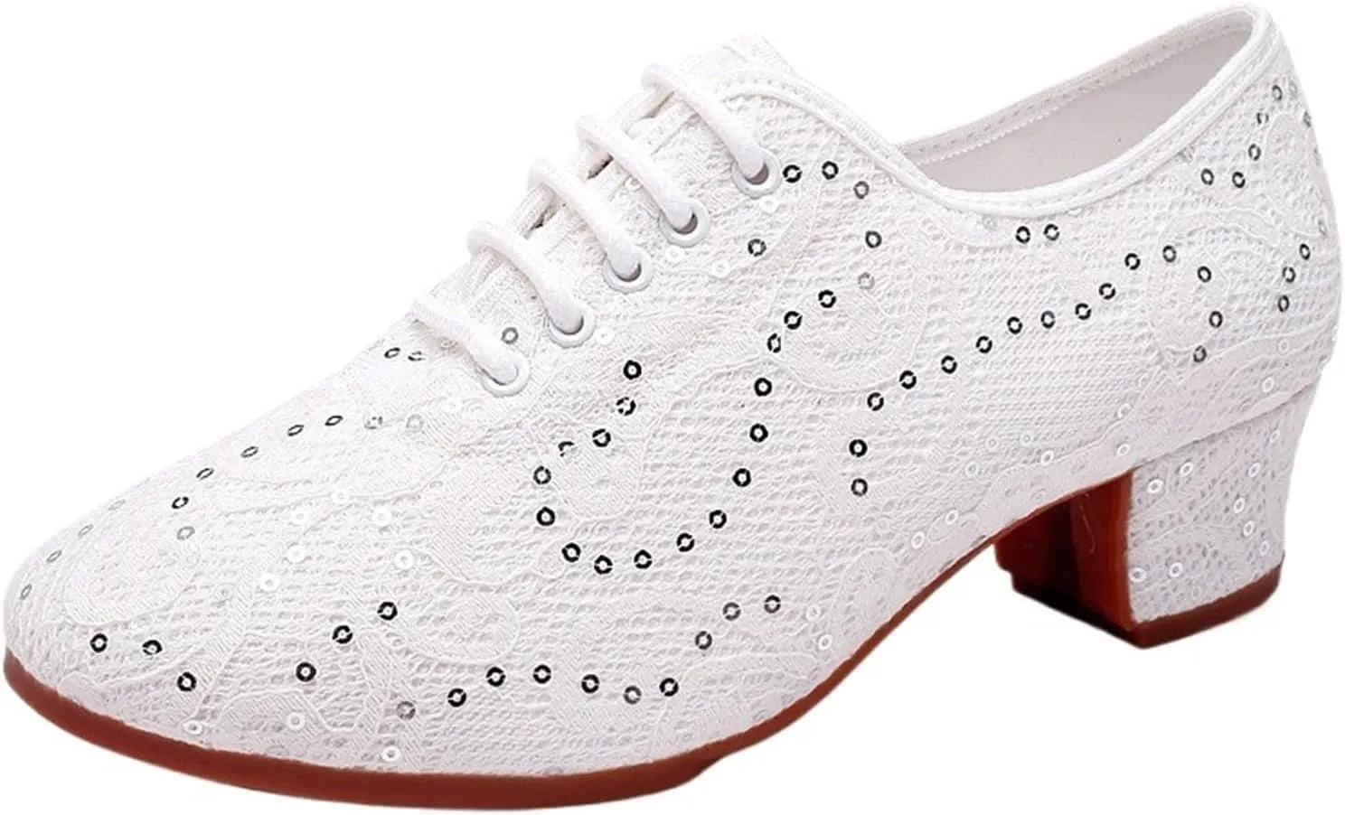 Latin Dance Shoes for Women Sequin Women Ballroom Tango Salsa Latin Dance Shoes Oxford Teacher Shoes Sneakers Heel(White 55mm Outdoor,Size 36-220mm)