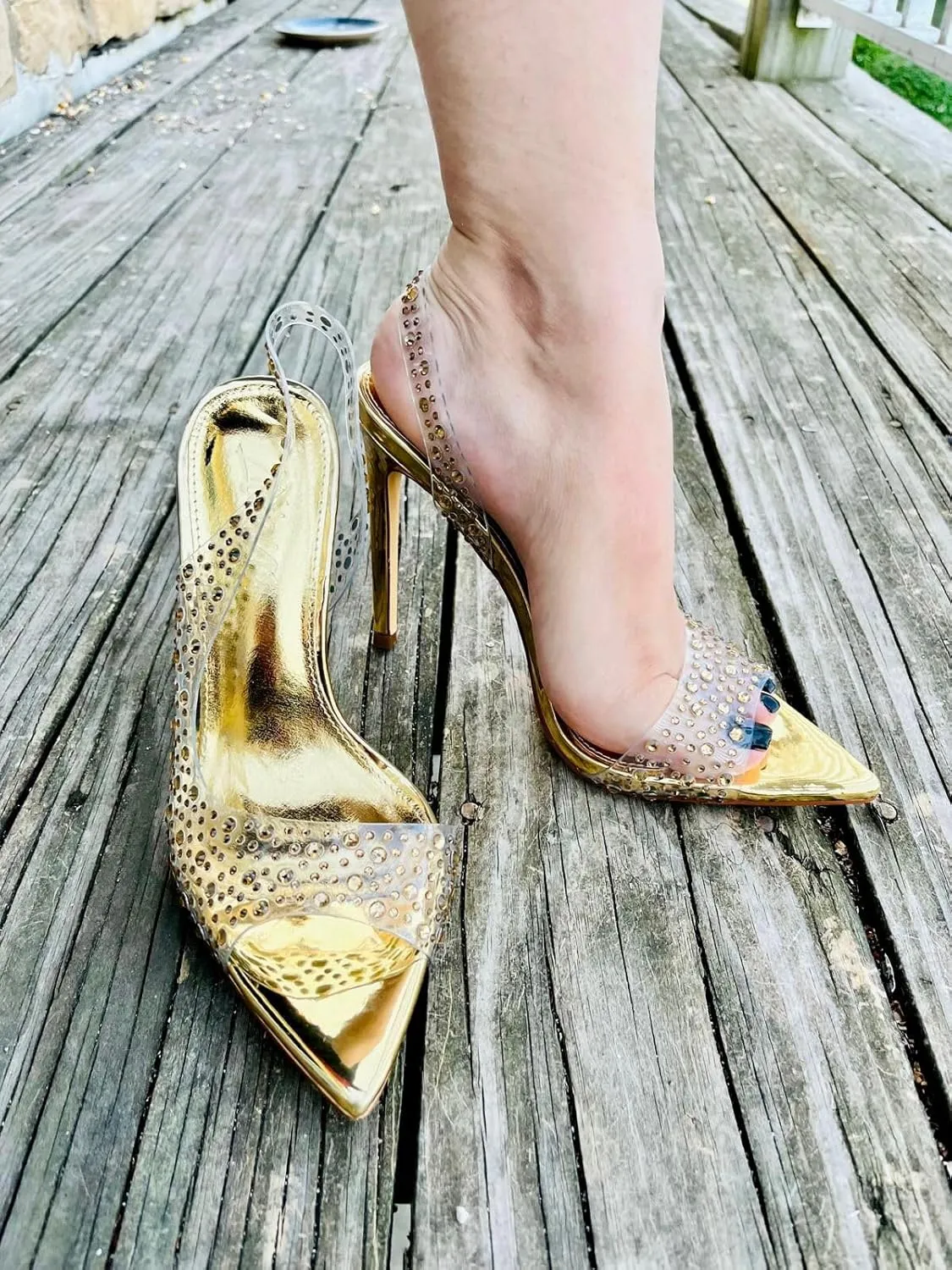 Liliana Women Rhinestone Slingback Pointy Heel Sandal With Clear Strap
