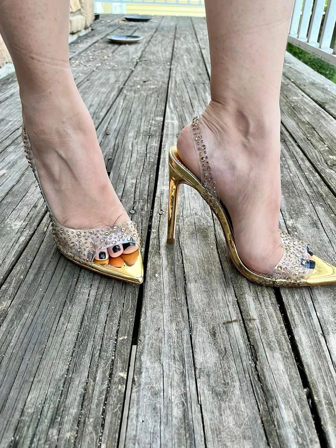 Liliana Women Rhinestone Slingback Pointy Heel Sandal With Clear Strap