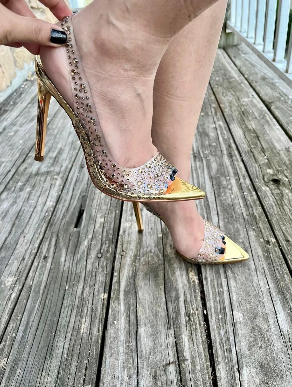 Liliana Women Rhinestone Slingback Pointy Heel Sandal With Clear Strap