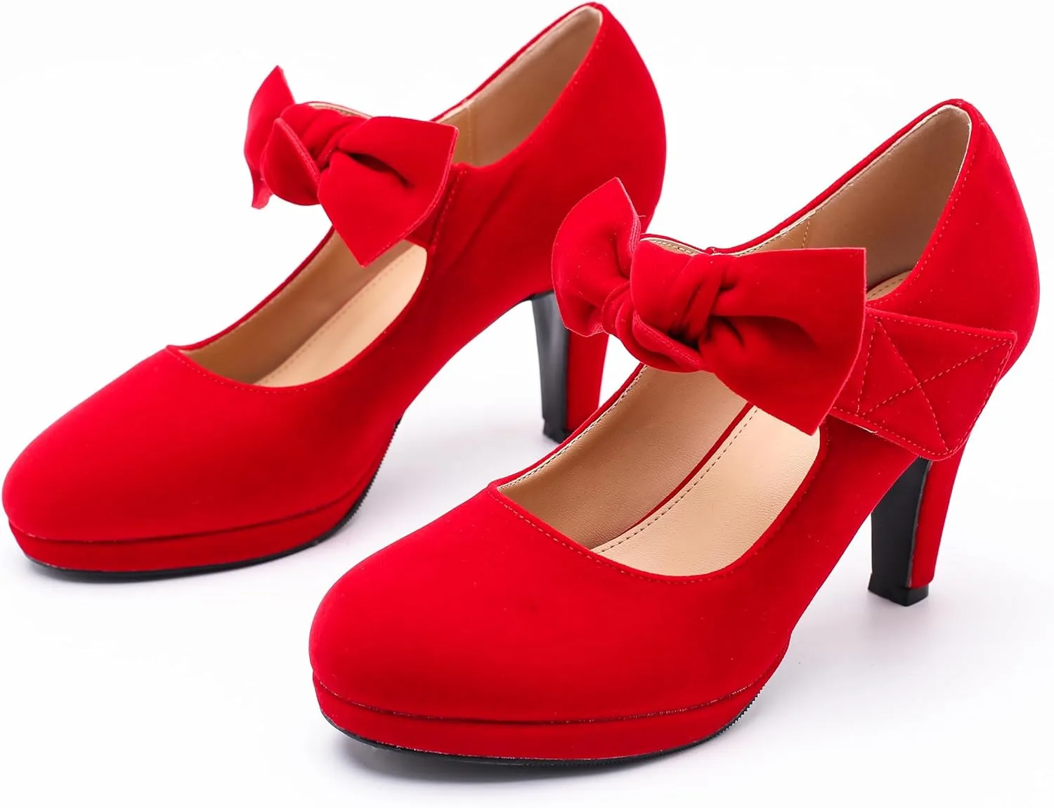 LIURUIJIA Women's Bow Platform Heels Mary Jane Pumps Ladies Sexy Cute Dressy Shoes for Wedding Work Party