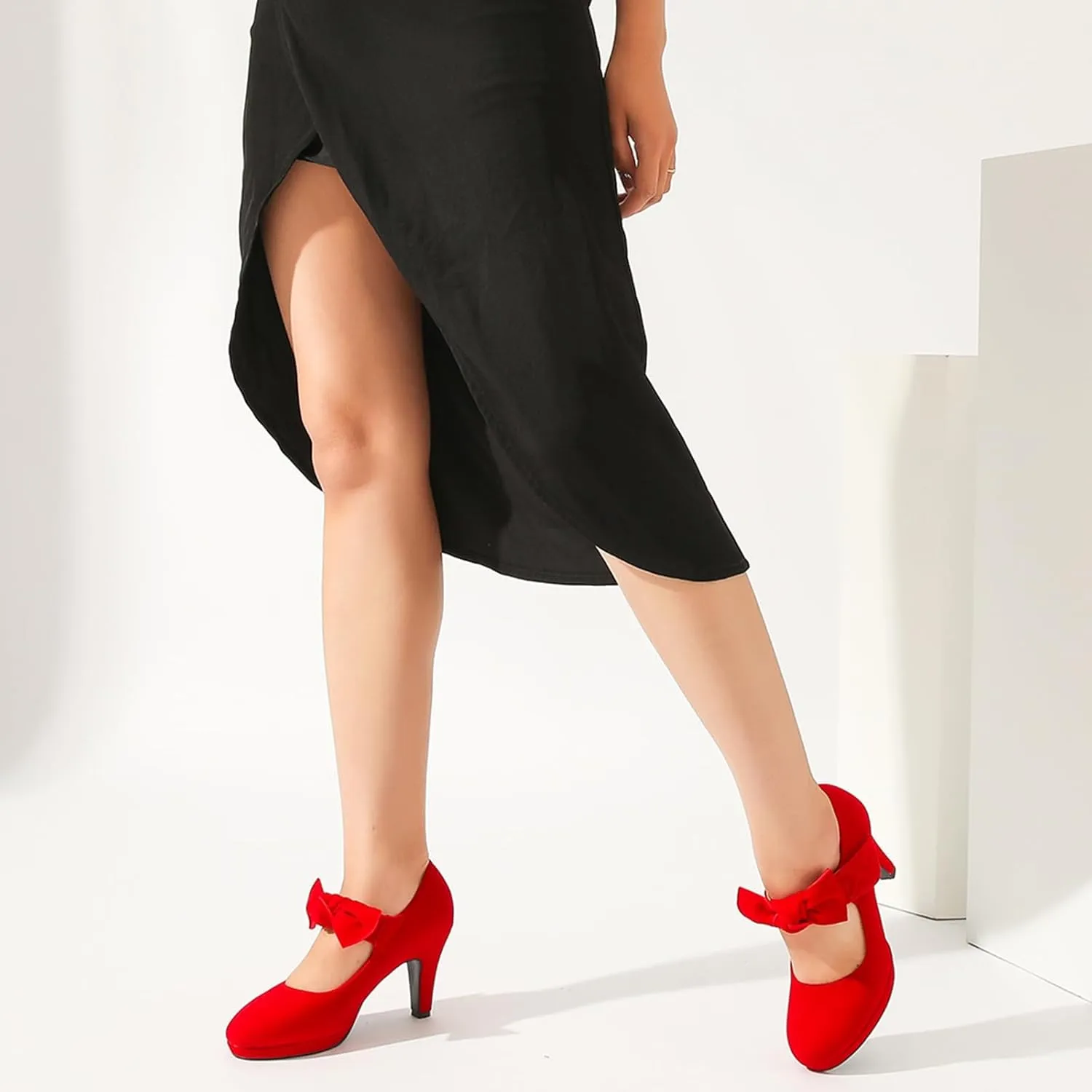 LIURUIJIA Women's Bow Platform Heels Mary Jane Pumps Ladies Sexy Cute Dressy Shoes for Wedding Work Party