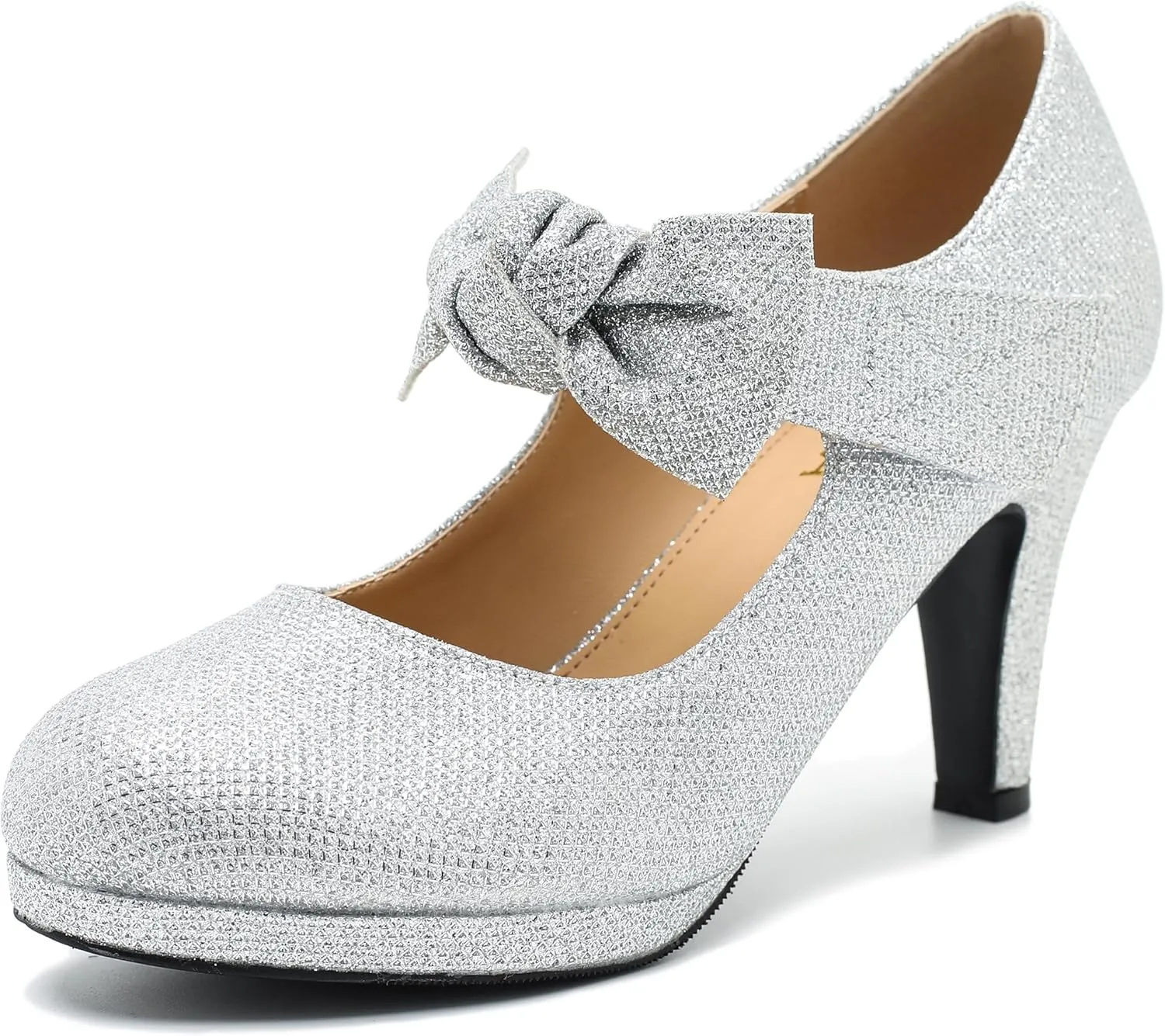 LIURUIJIA Women's Bow Platform Heels Mary Jane Pumps Ladies Sexy Cute Dressy Shoes for Wedding Work Party