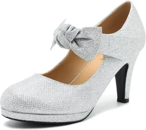 LIURUIJIA Women's Bow Platform Heels Mary Jane Pumps Ladies Sexy Cute Dressy Shoes for Wedding Work Party