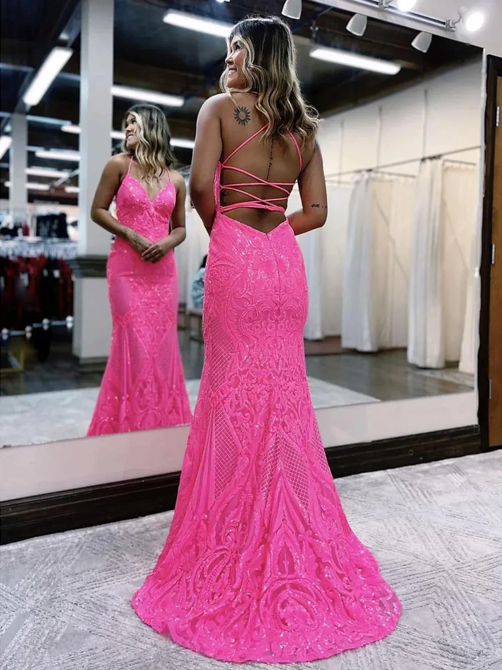 Long Prom Dresses Sparkle & Shine Formal Wedding Guest Party Sequin Dress V Neck Sequined Backless
