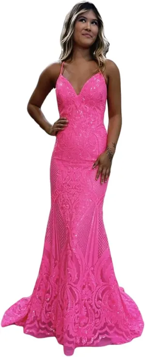 Long Prom Dresses Sparkle & Shine Formal Wedding Guest Party Sequin Dress V Neck Sequined Backless
