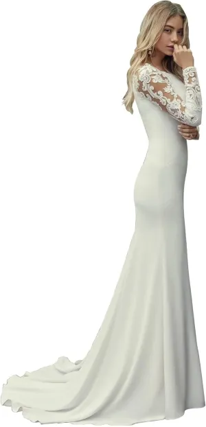 Long Sleeve Wedding Dresses for Bride Lace Beach Boho Wedding Bridal Gowns for Women Country Wedding Dress
