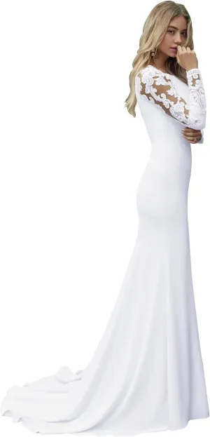 Long Sleeve Wedding Dresses for Bride Lace Beach Boho Wedding Bridal Gowns for Women Country Wedding Dress