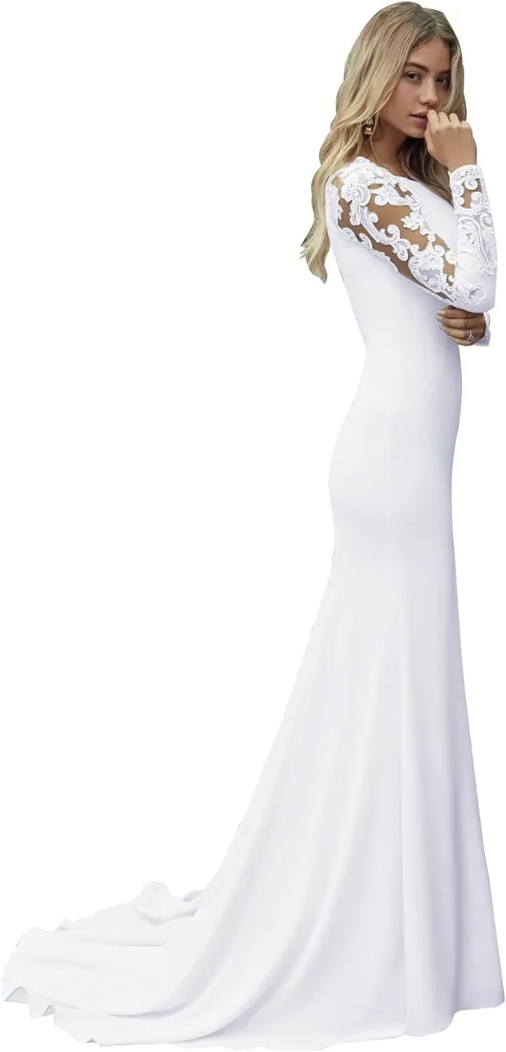 Long Sleeve Wedding Dresses for Bride Lace Beach Boho Wedding Bridal Gowns for Women Country Wedding Dress
