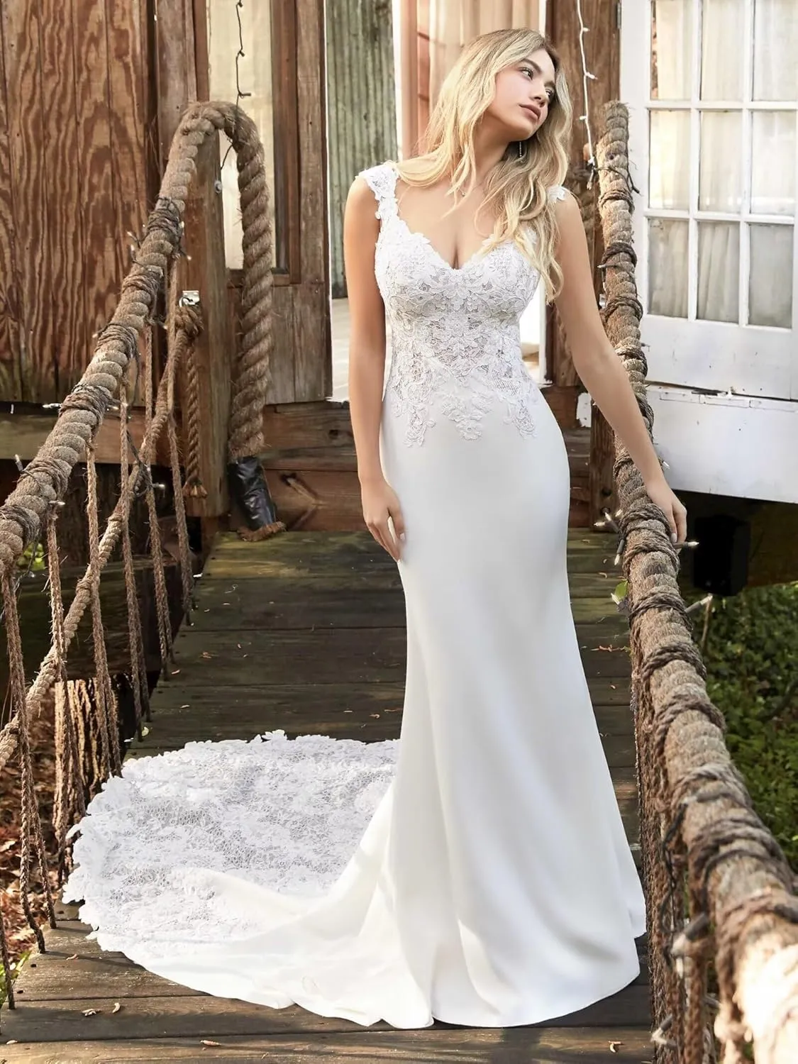 Long Sleeve Wedding Dresses for Bride Lace Beach Boho Wedding Bridal Gowns for Women Country Wedding Dress