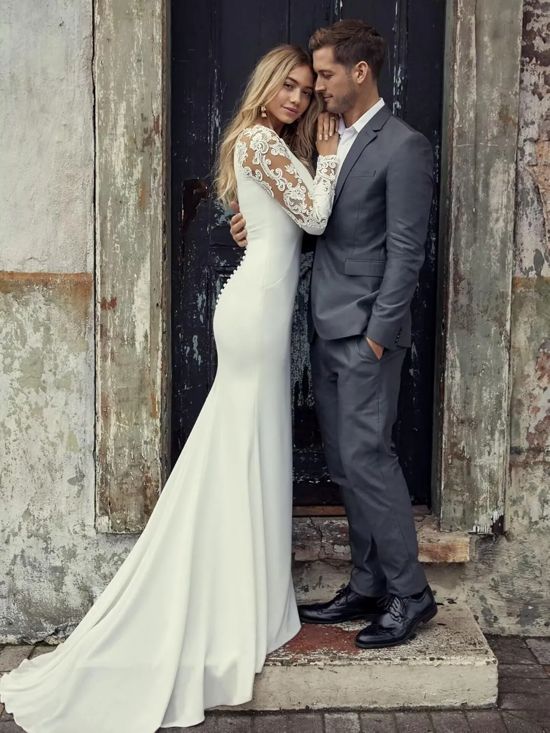 Long Sleeve Wedding Dresses for Bride Lace Beach Boho Wedding Bridal Gowns for Women Country Wedding Dress