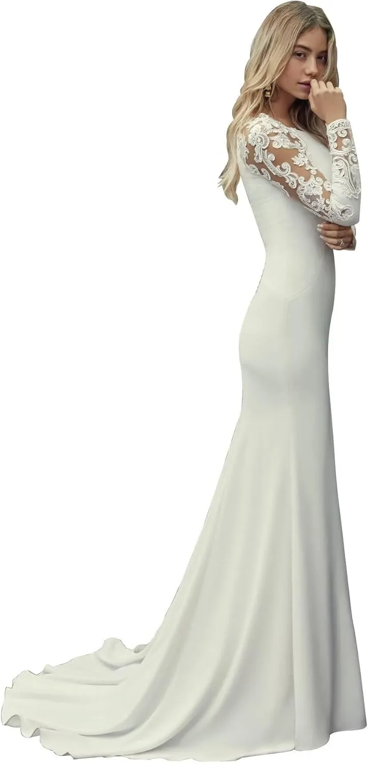 Long Sleeve Wedding Dresses for Bride Lace Beach Boho Wedding Bridal Gowns for Women Country Wedding Dress