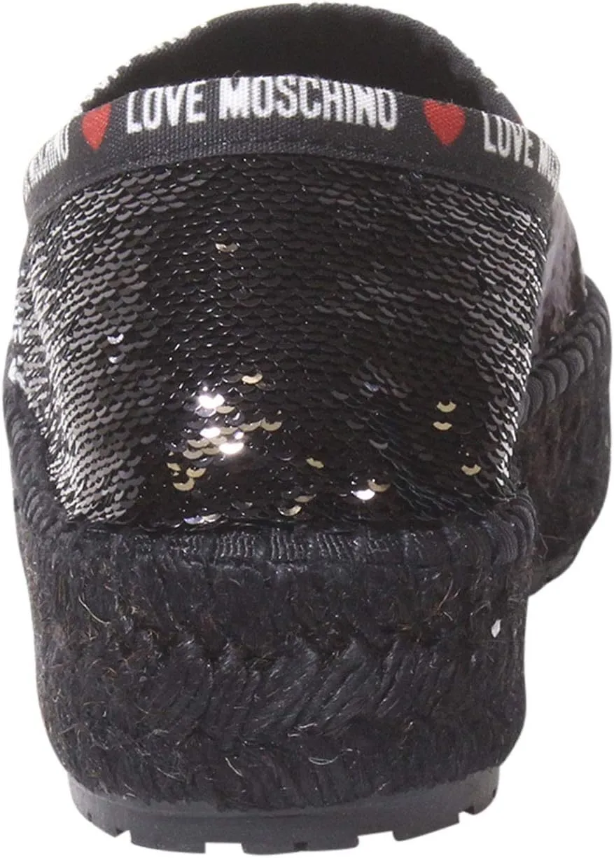 Love Moschino Women's Espadrilles Platform Shoes Sequins Black