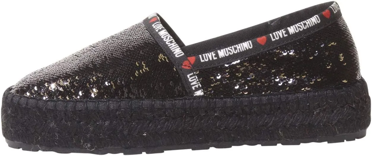 Love Moschino Women's Espadrilles Platform Shoes Sequins Black
