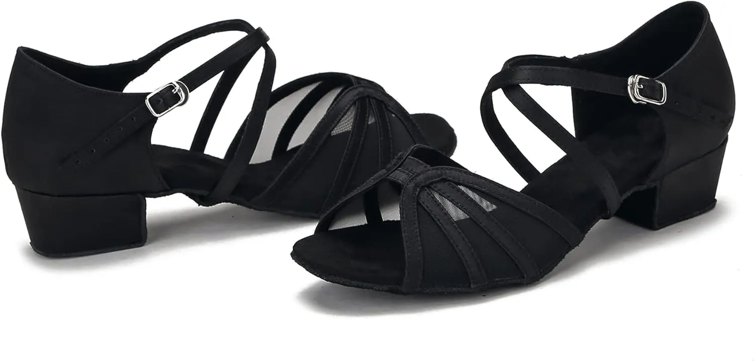 Low Heel Ballroom Dance Shoes Women Latin Salsa Practice Dancing Shoes 1.5 Inch Heel ZB14