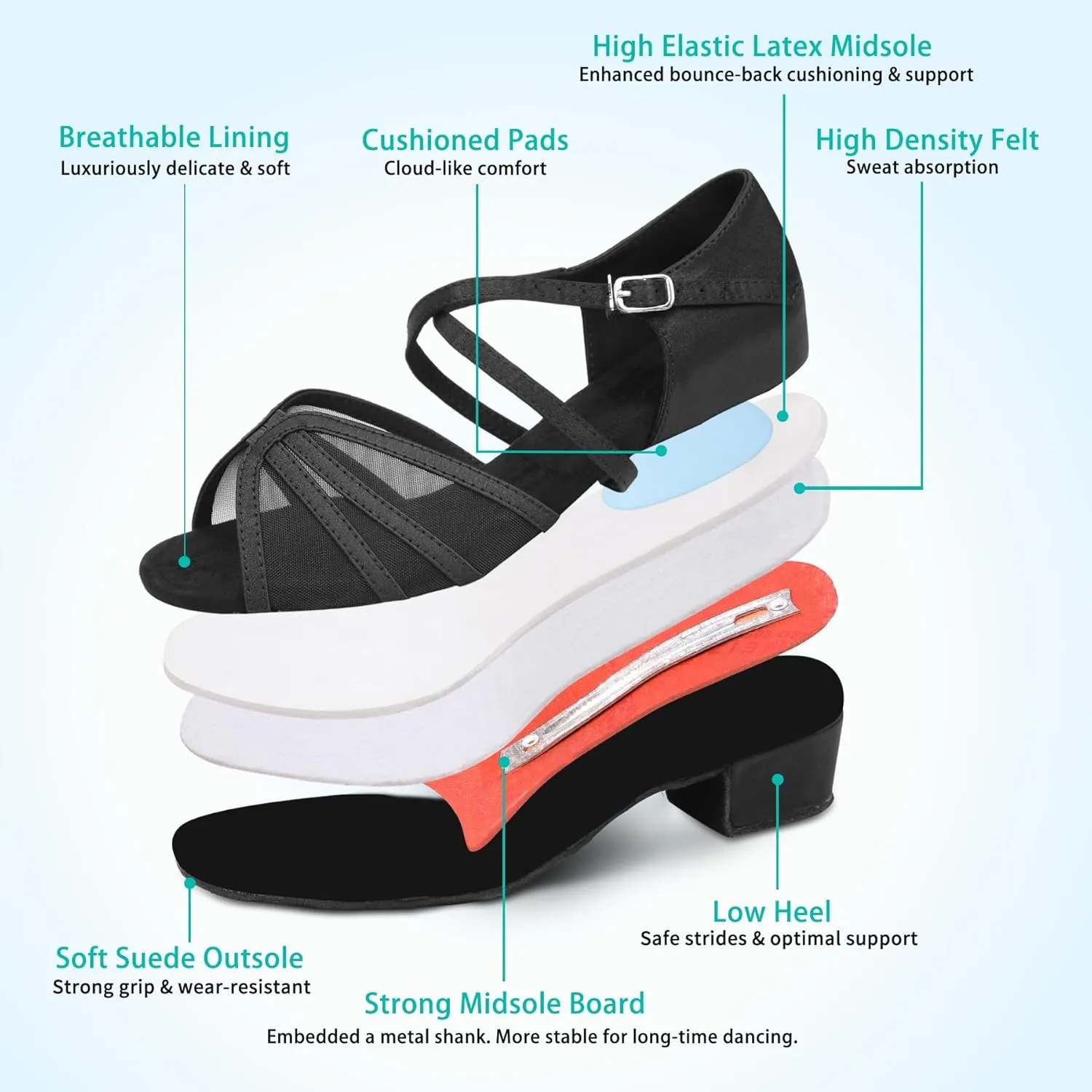 Low Heel Ballroom Dance Shoes Women Latin Salsa Practice Dancing Shoes 1.5 Inch Heel ZB14
