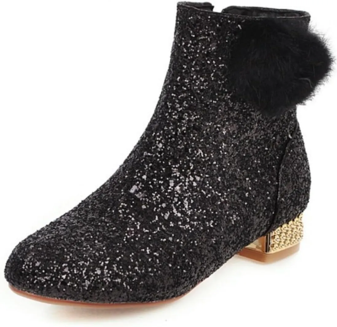 MAVMAX Sequin Low Heeled Ankle Boots Women Sparkly Glitter Block Heel Booties