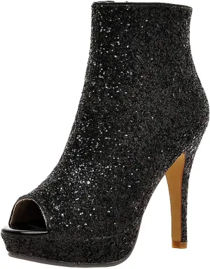 MAVMAX Women's Sequin Glitter Ankle Boots Peep Toe Platform High Heel Stilettos Sparkly Wedding Booties…