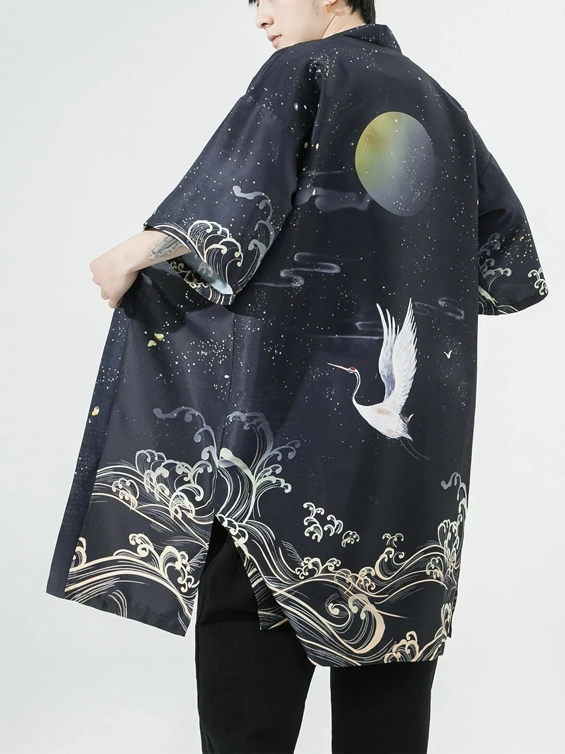 Men Japanese Kimono Coat Loose Yukata Outwear Long Bathrobe Tops Vintage