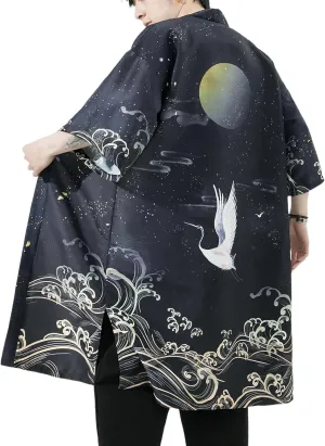 Men Japanese Kimono Coat Loose Yukata Outwear Long Bathrobe Tops Vintage
