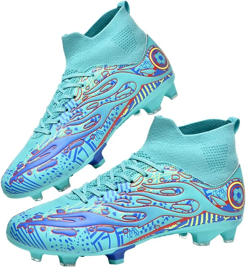 Men's Athletic Soccer Cleats Professional Training Turf Soccer Shoes Anti-Slip Indoor Outdoor Football Sneaker for Boy Blue