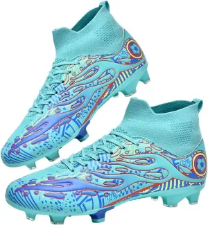 Men's Athletic Soccer Cleats Professional Training Turf Soccer Shoes Anti-Slip Indoor Outdoor Football Sneaker for Boy Blue