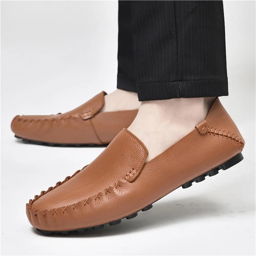 Men's Loafers Shoes Genuine Leather Rubber Sole Round Toe Simple Anti-Slip Comfortable Flexible Party Slip-ons