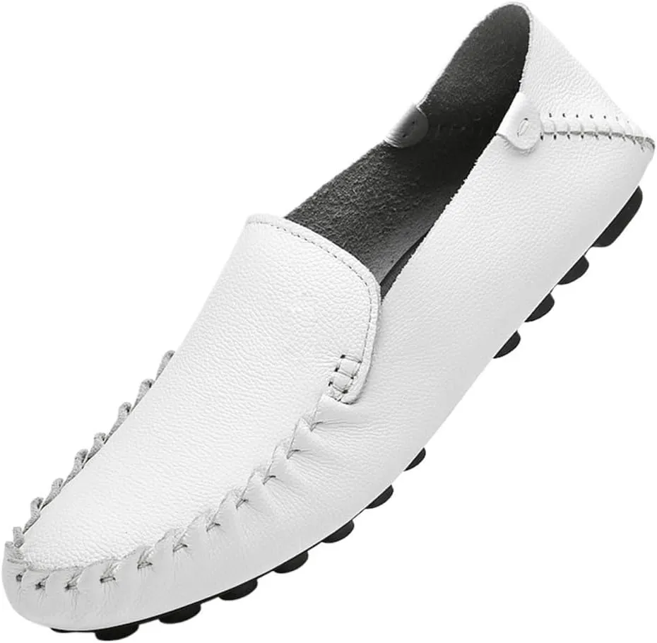 Men's Loafers Shoes Genuine Leather Rubber Sole Round Toe Simple Anti-Slip Comfortable Flexible Party Slip-ons