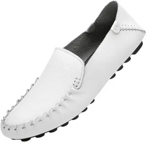 Men's Loafers Shoes Genuine Leather Rubber Sole Round Toe Simple Anti-Slip Comfortable Flexible Party Slip-ons