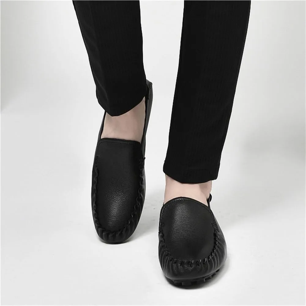 Men's Loafers Shoes Genuine Leather Rubber Sole Round Toe Simple Anti-Slip Comfortable Flexible Party Slip-ons
