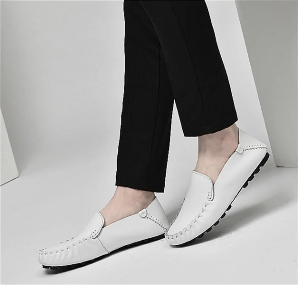 Men's Loafers Shoes Genuine Leather Rubber Sole Round Toe Simple Anti-Slip Comfortable Flexible Party Slip-ons