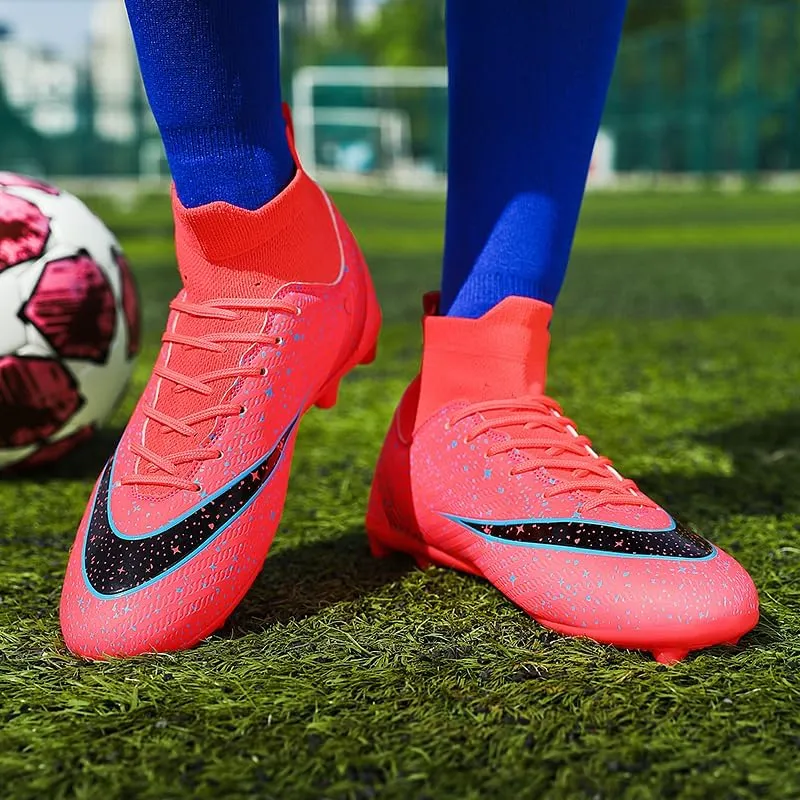 Men's Womens Soccer Shoes Football Cleats High-Tops Lace-Up Non-Slip Spikes Indoor Outdoor Sports Athletic Baseball Lacrosse Sneaker