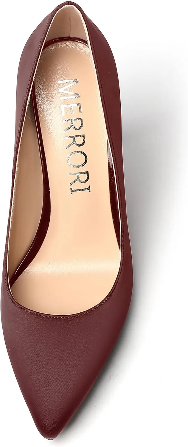 MERRORI Womens Pionted Toe Satin Solid Dress Elegant Evening Slip On Stiletto High Heel Pumps Shoes 4 Inch
