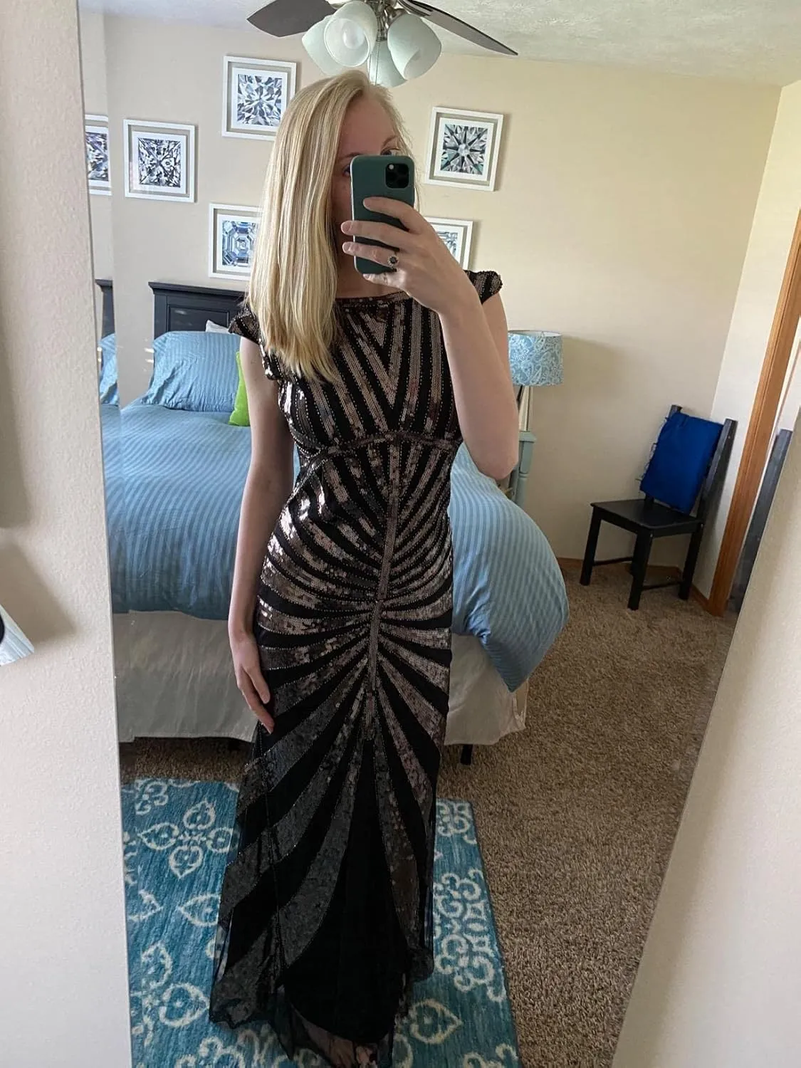 Metme Women’s 1920s Mermaid Maxi Long Dress Sequin Formal Dress Evening Prom Gown Dress