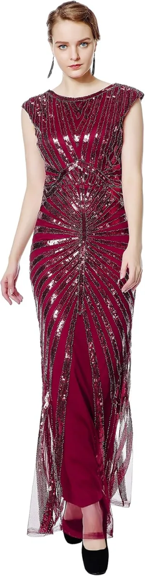 Metme Women’s 1920s Mermaid Maxi Long Dress Sequin Formal Dress Evening Prom Gown Dress