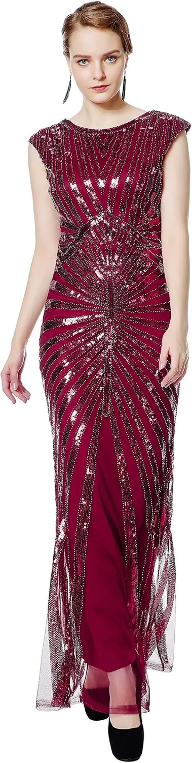 Metme Women’s 1920s Mermaid Maxi Long Dress Sequin Formal Dress Evening Prom Gown Dress