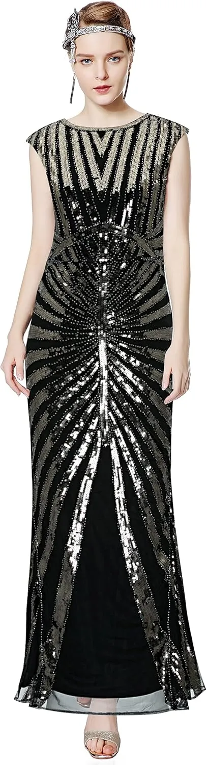Metme Women’s 1920s Mermaid Maxi Long Dress Sequin Formal Dress Evening Prom Gown Dress