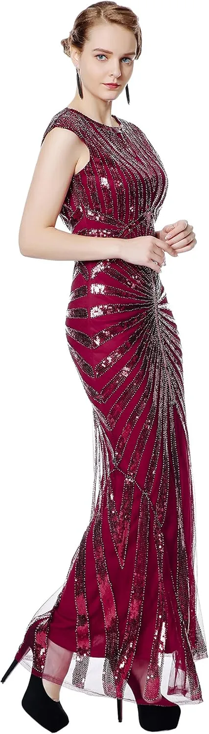 Metme Women’s 1920s Mermaid Maxi Long Dress Sequin Formal Dress Evening Prom Gown Dress