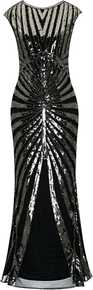 Metme Women’s 1920s Mermaid Maxi Long Dress Sequin Formal Dress Evening Prom Gown Dress
