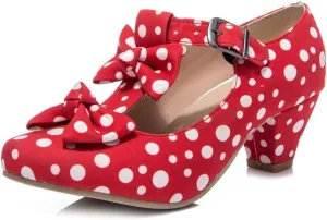 MFairy Women Mid Block Heel Mary Jane Shoes Polka Dot Bow Dress Pumps