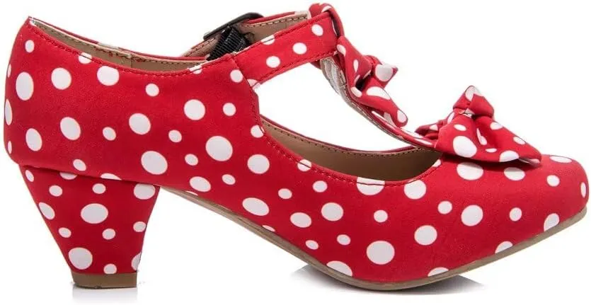 MFairy Women Mid Block Heel Mary Jane Shoes Polka Dot Bow Dress Pumps
